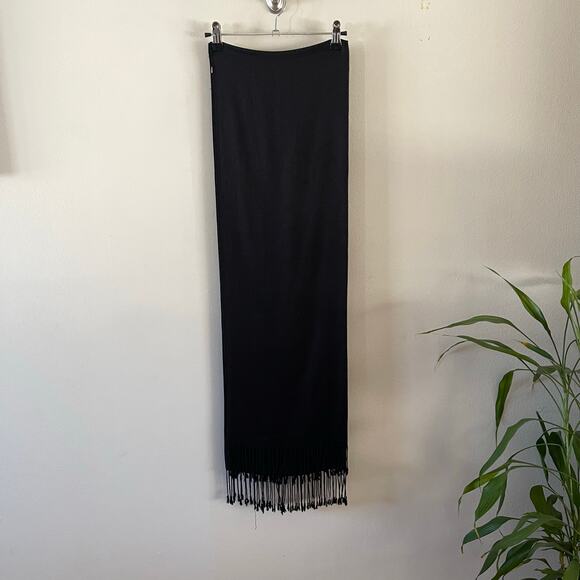 Black Scarf w/ Fringe Womens One Size Minimalist Casual Basic Simple Soft Wrap - Picture 3 of 7